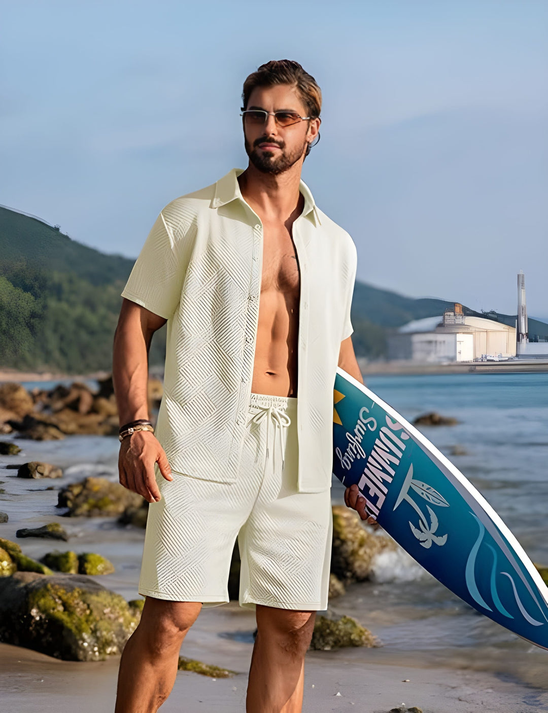 Heren Zomerset | Geruit Textuur Overhemd & Korte Broek | Licht & Casual