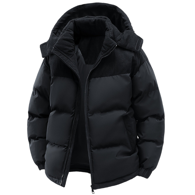 STONE HARBOUR Heren winterjas warm gewatteerde jas met capuchon en zachte teddyfleece inzet Lauroo XX S-3XL, zwart, S