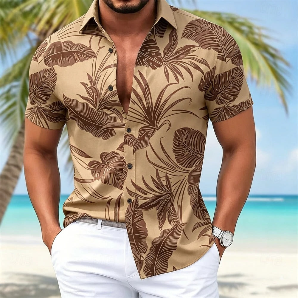 Heren Shirt | Bladerenpatroon | Resort Look | Zomer