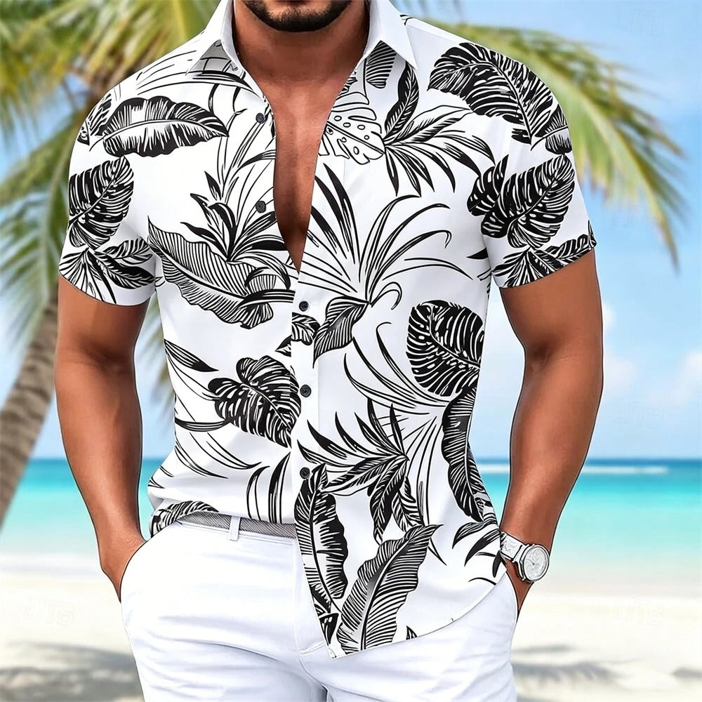 Heren Shirt | Bladerenpatroon | Resort Look | Zomer