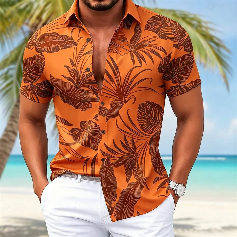 Heren Shirt | Bladerenpatroon | Resort Look | Zomer