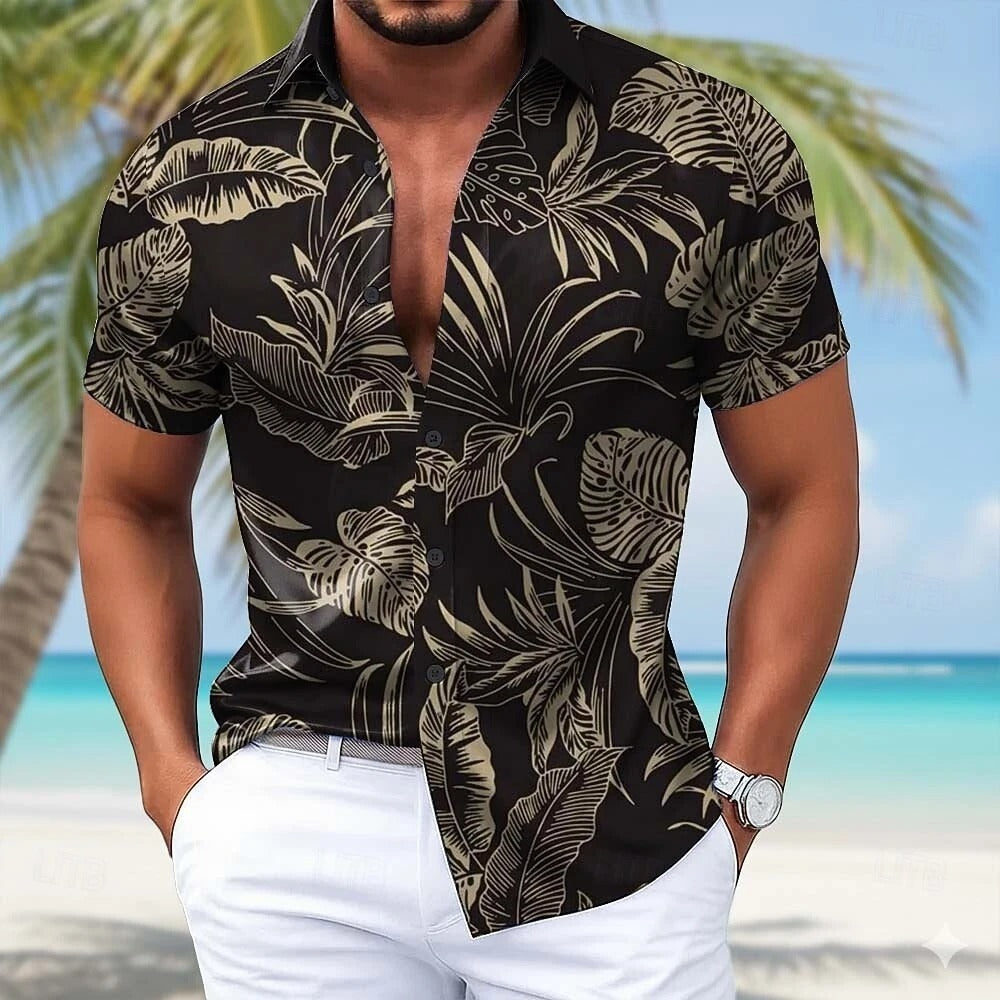 Heren Shirt | Bladerenpatroon | Resort Look | Zomer