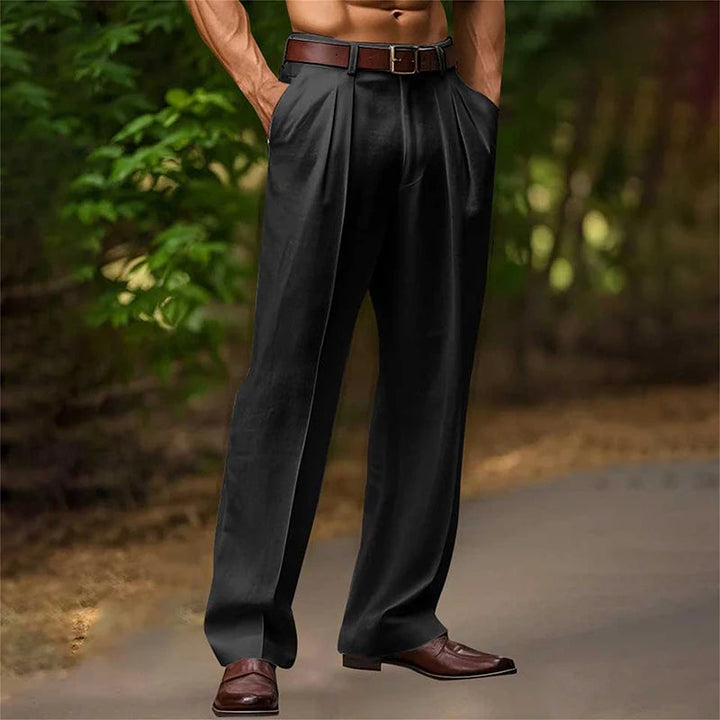 Heren Broek | Wijde Pijpen | Hoge Taille Met Plooien | Zomer