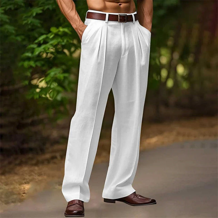 Heren Broek | Wijde Pijpen | Hoge Taille Met Plooien | Zomer