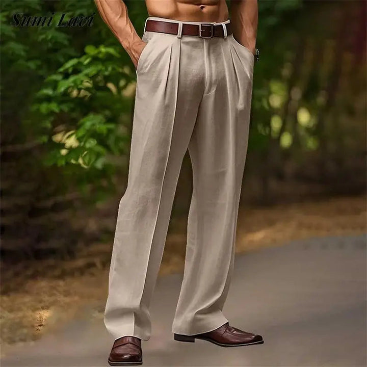 Heren Broek | Wijde Pijpen | Hoge Taille Met Plooien | Zomer