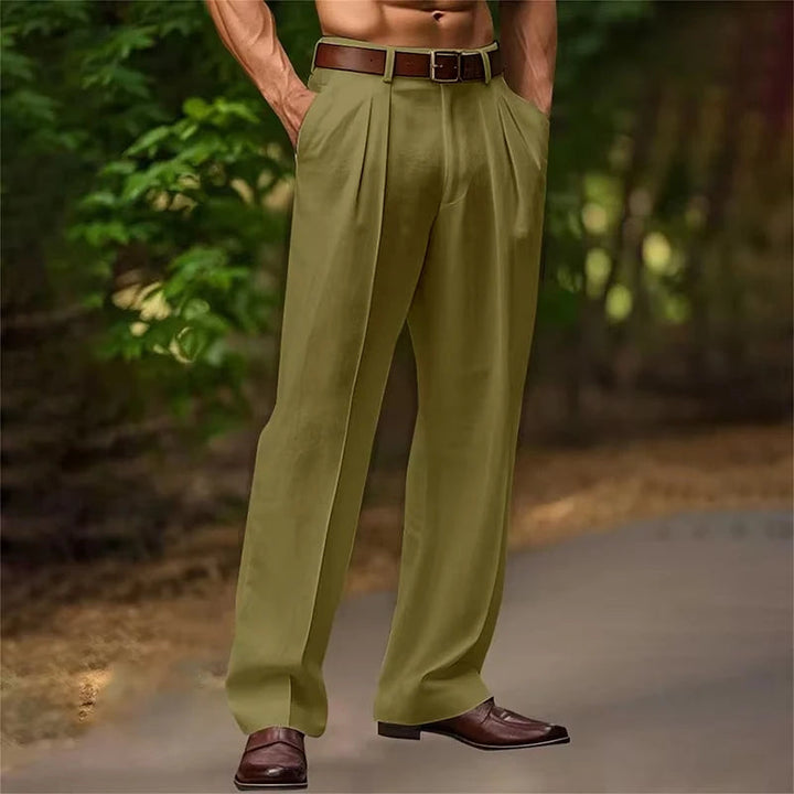 Heren Broek | Wijde Pijpen | Hoge Taille Met Plooien | Zomer
