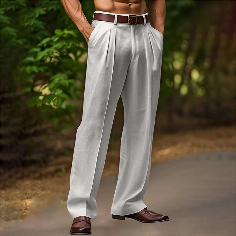 Heren Broek | Wijde Pijpen | Hoge Taille Met Plooien | Zomer