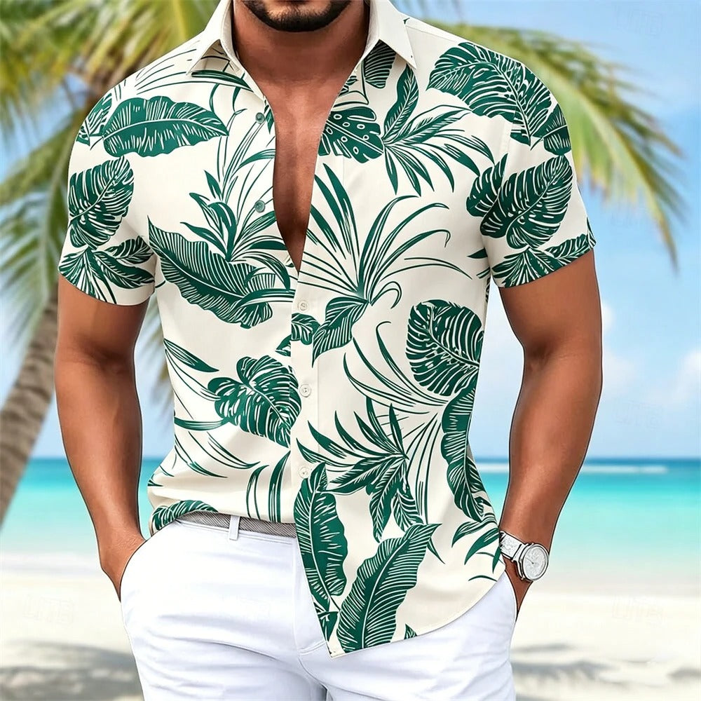 Heren Shirt | Bladerenpatroon | Resort Look | Zomer