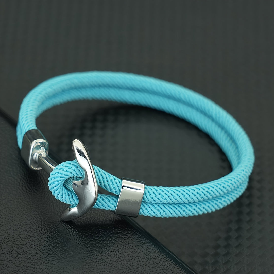 Heren Armband | Nautisch Milanese Touw | Zilveren Anker & Sportief Design | Nylon