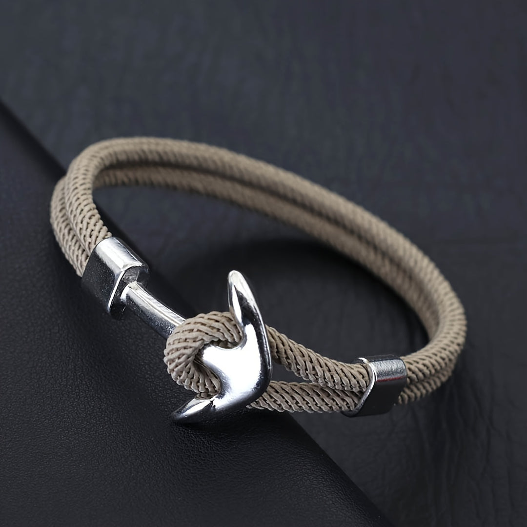Heren Armband | Nautisch Milanese Touw | Zilveren Anker & Sportief Design | Nylon