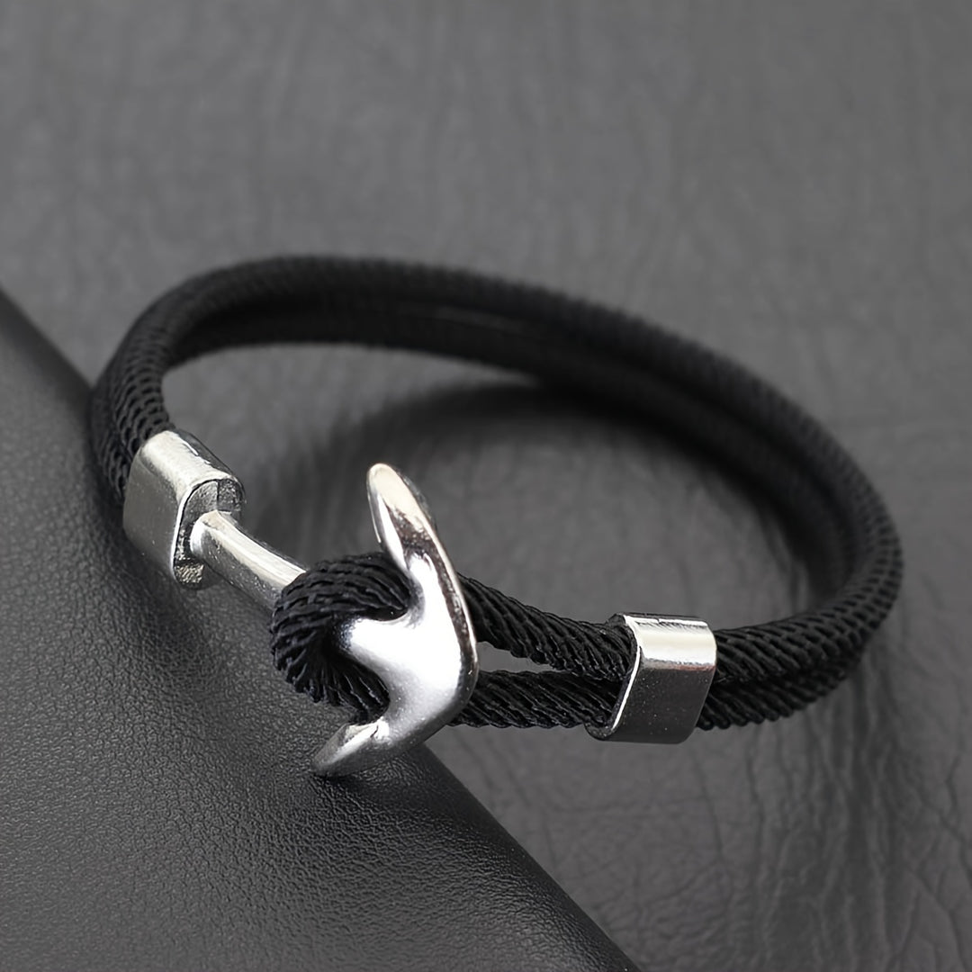Heren Armband | Nautisch Milanese Touw | Zilveren Anker & Sportief Design | Nylon
