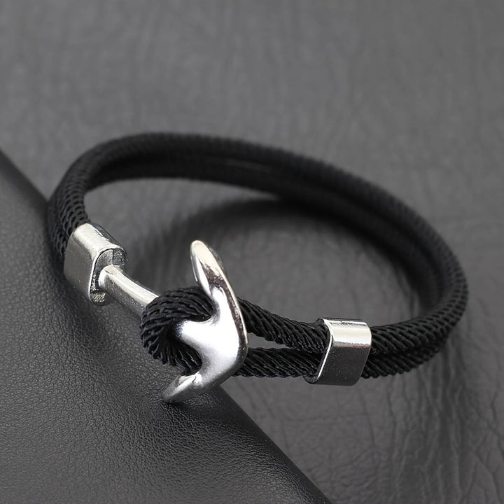 Heren Armband | Nautisch Milanese Touw | Zilveren Anker & Sportief Design | Nylon
