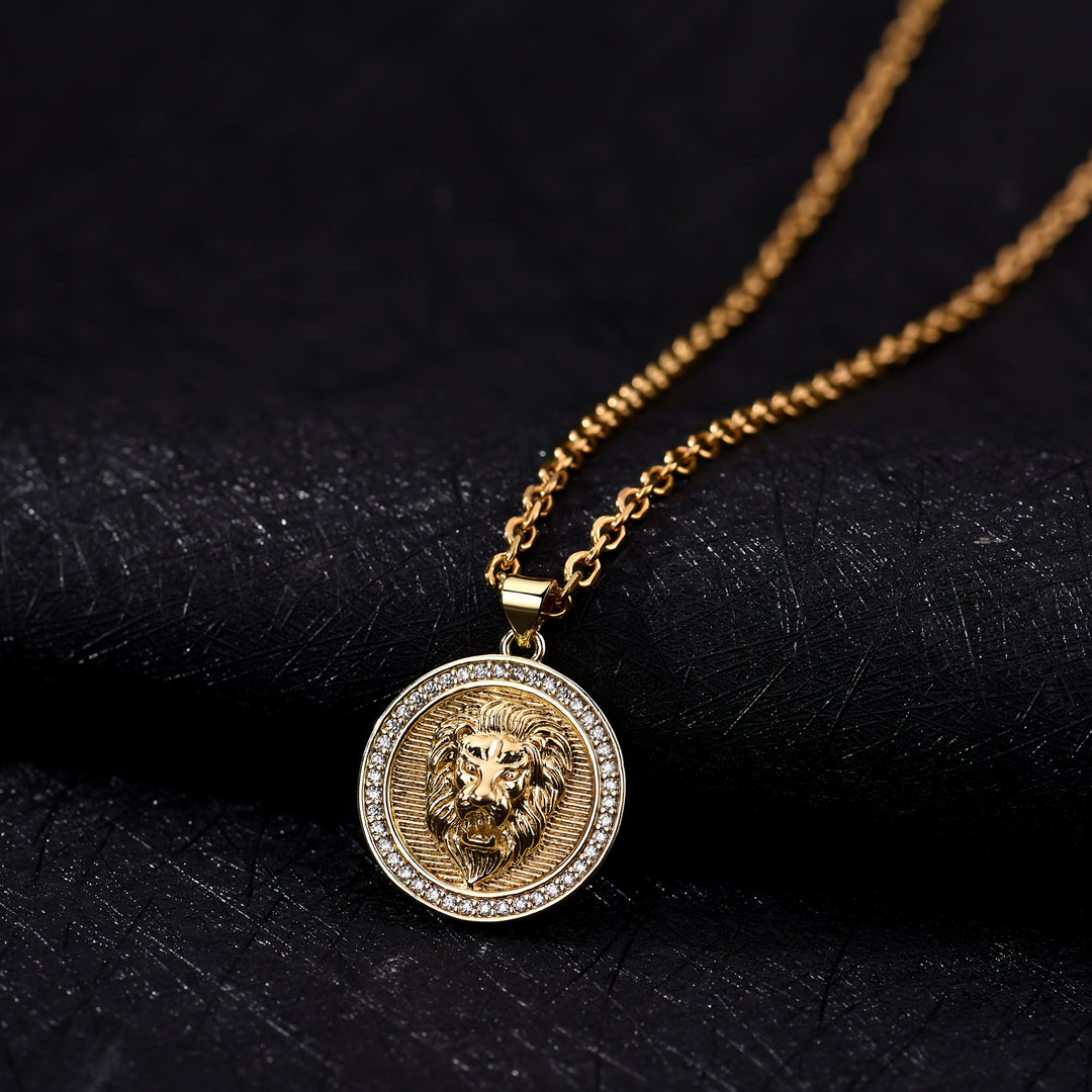 Heren Ketting | Leeuwenhanger met Zirkonia | Glamoureus & Verguld | RVS