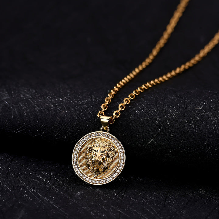 Heren Ketting | Leeuwenhanger met Zirkonia | Glamoureus & Verguld | RVS