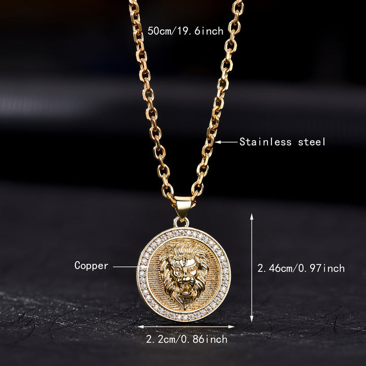 Heren Ketting | Leeuwenhanger met Zirkonia | Glamoureus & Verguld | RVS