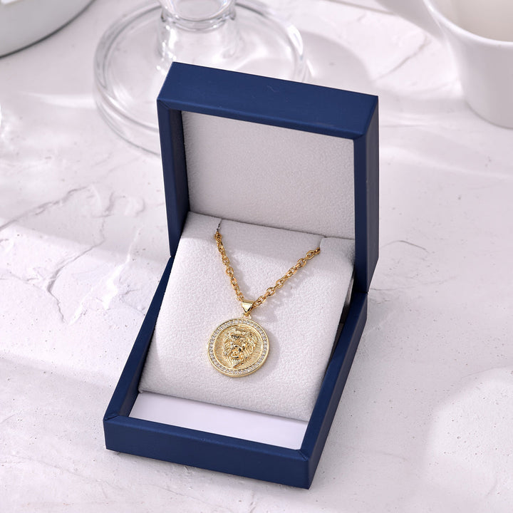 Heren Ketting | Leeuwenhanger met Zirkonia | Glamoureus & Verguld | RVS