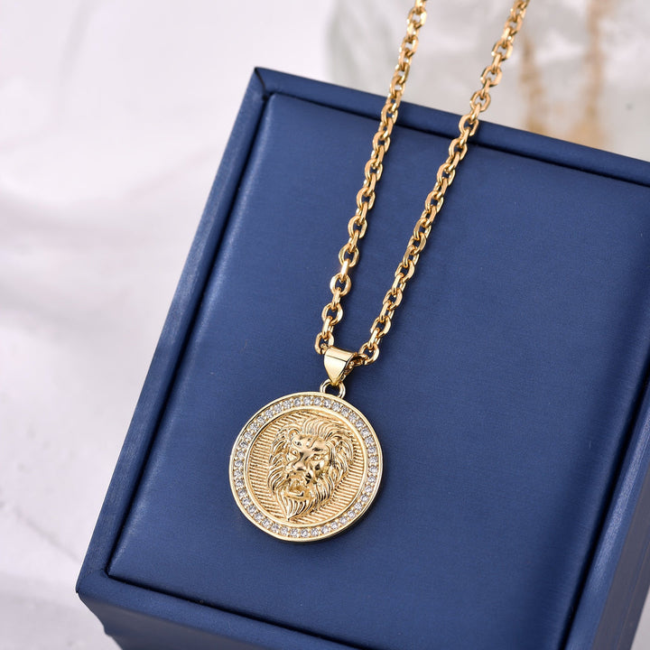 Heren Ketting | Leeuwenhanger met Zirkonia | Glamoureus & Verguld | RVS