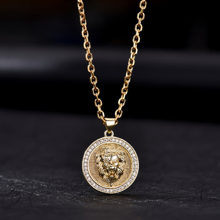 Heren Ketting | Leeuwenhanger met Zirkonia | Glamoureus & Verguld | RVS