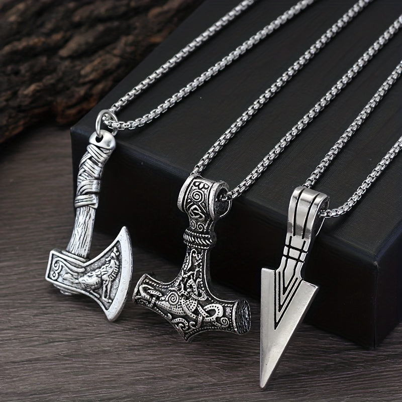 Heren Kettingenset | 3-Delige Viking Hangerkettingen | Noordse Symbolen & Cadeauset | Zilvergrijs Legering