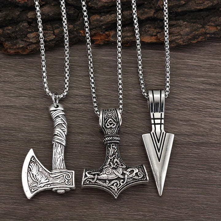 Heren Kettingenset | 3-Delige Viking Hangerkettingen | Noordse Symbolen & Cadeauset | Zilvergrijs Legering