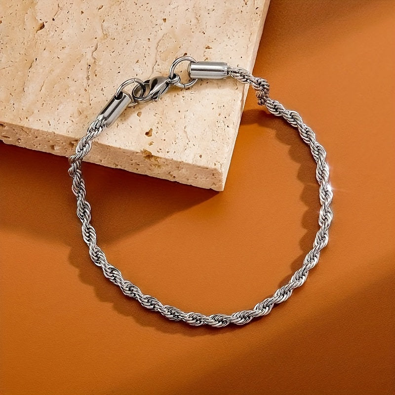 Heren Armband | Gedraaide Touwketting | Stijlvol & Modern Design | Roestvrij Staal