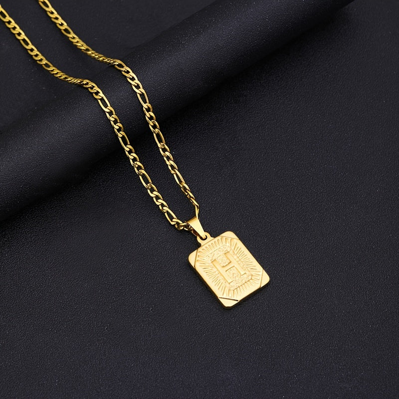 Heren Ketting | Vierkante Initiaal Hanger | Sportief & Verguld | Titaniumstaal – Goudkleurig