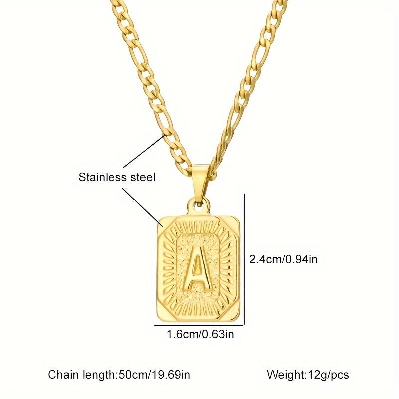 Heren Ketting | Vierkante Initiaal Hanger | Sportief & Verguld | Titaniumstaal – Goudkleurig