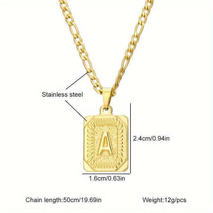 Heren Ketting | Vierkante Initiaal Hanger | Sportief & Verguld | Titaniumstaal – Goudkleurig