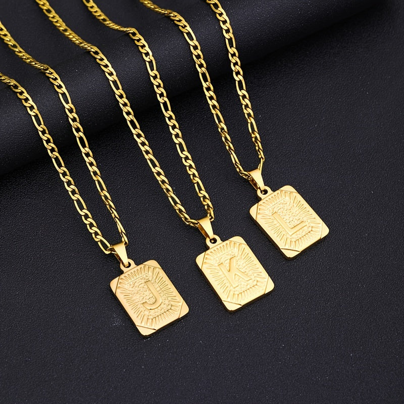 Heren Ketting | Vierkante Initiaal Hanger | Sportief & Verguld | Titaniumstaal – Goudkleurig