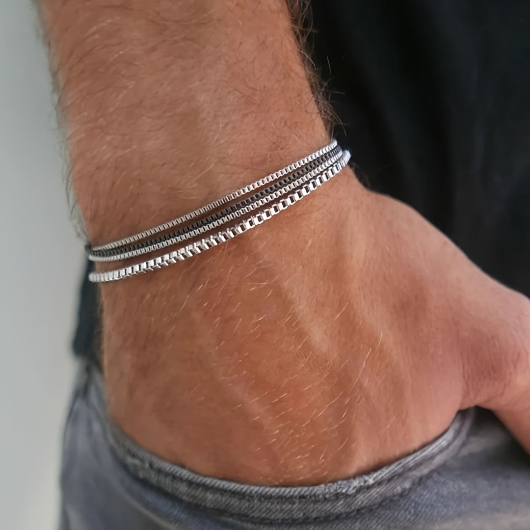 Heren Armbanden Set | 4-Delige Schakelarmbanden | Duurzaam & Onverguld | RVS