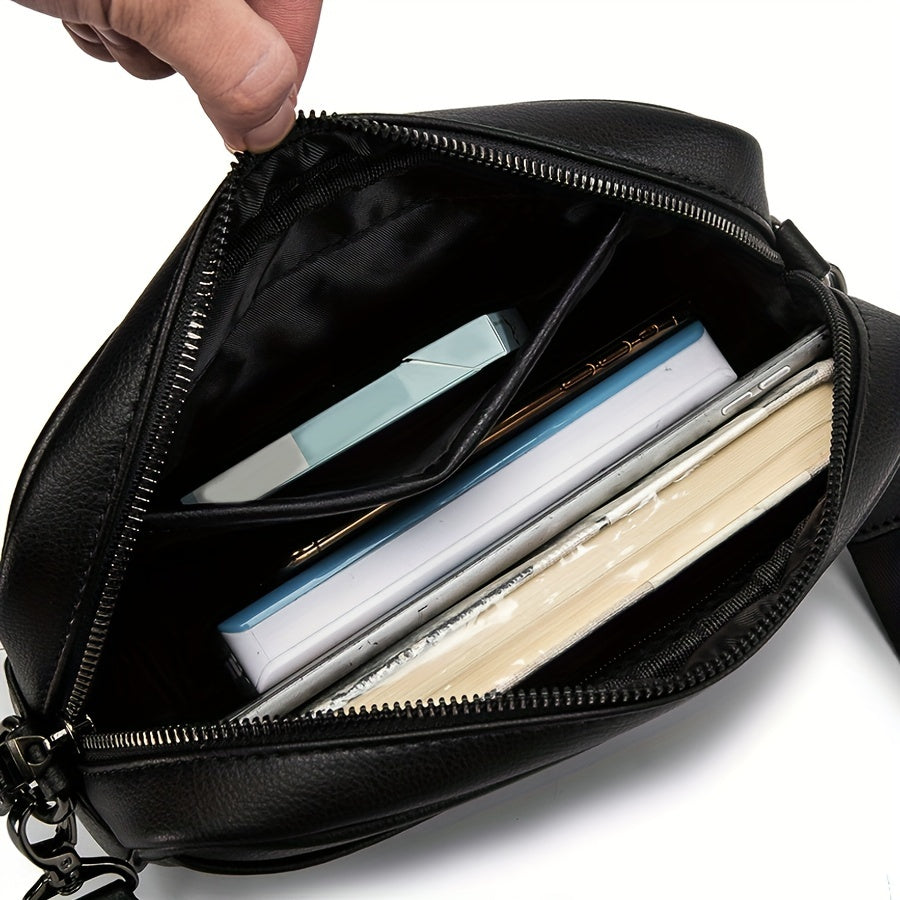 Heren Schoudertas | Vierkante Cameratas met Rits | Casual & Zakelijk | PU – Verstelbare Riem