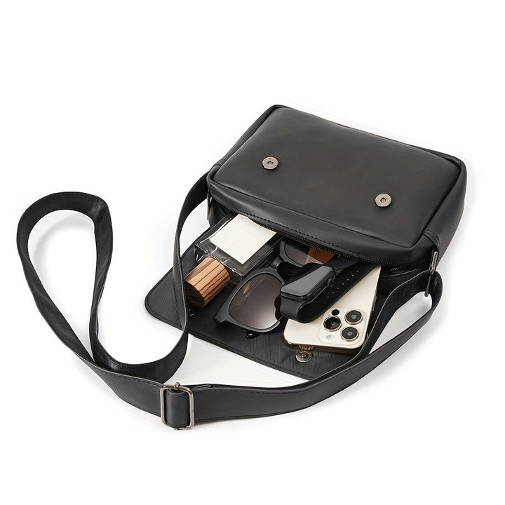Heren Schoudertas | Minimalistisch Crossbody Design | Effen Zwart & Veelzijdig | PU Leer