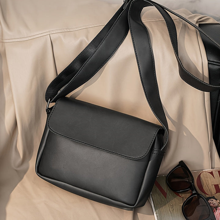 Heren Schoudertas | Minimalistisch Crossbody Design | Effen Zwart & Veelzijdig | PU Leer