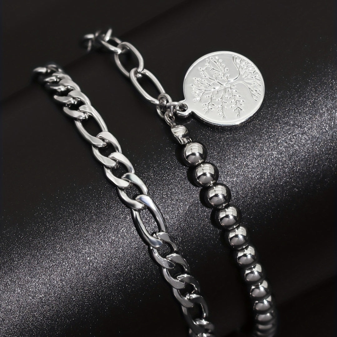 Heren Armband & Ketting Set | Levensboom Hanger | Roestvrij Staal | 2-delig