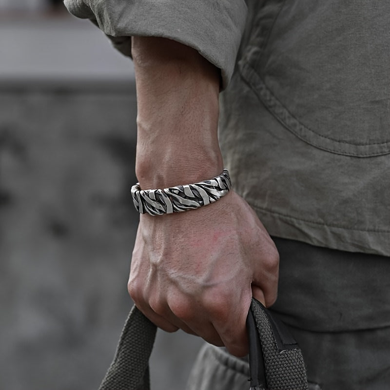 Heren Armband | Geweven Design | Retro Niche Look | Zinklegering met Open Sluiting