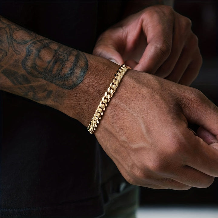 Heren Armband | Cubaanse Schakel | Verguld Roestvrij Staal | Hip Hop Stijl