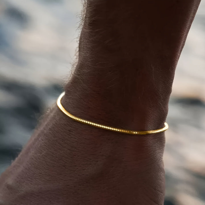 Heren Armband | Goudkleurige Slangenketting | Hip Hop Stijl | Roestvrij Staal met Kreeftsluiting