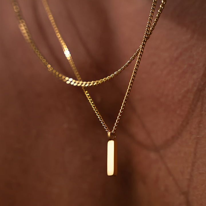Heren Ketting | Vierkante Hanger | Verguld & RVS | Minimalistisch & Luxueus