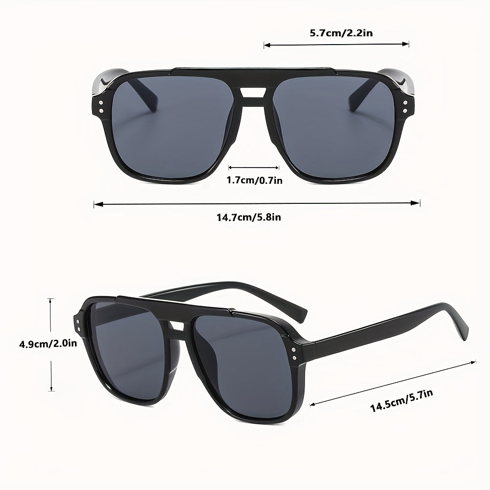 Heren Zonnebril | Grote Retro Pilot Vorm | Zwart Frame | Decoratieve Lenzen