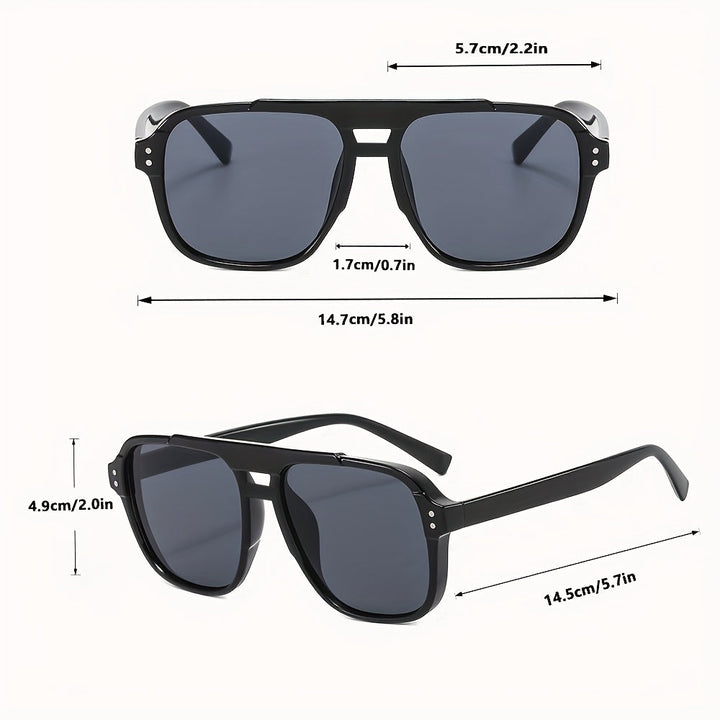 Heren Zonnebril | Grote Retro Pilot Vorm | Zwart Frame | Decoratieve Lenzen