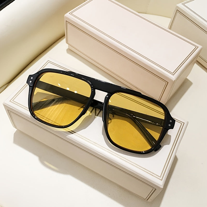 Heren Zonnebril | Grote Retro Pilot Vorm | Zwart Frame | Decoratieve Lenzen