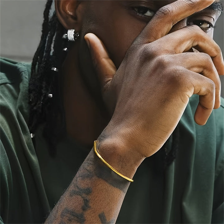 Heren Armband | Zilverkleurig Roestvrij Staal | Minimalistisch Hip-Hop Design | Modieus Cadeau