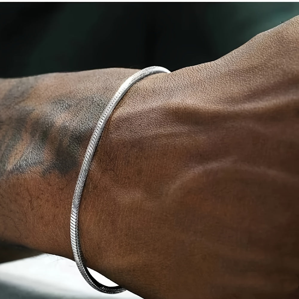 Heren Armband | Zilverkleurig Roestvrij Staal | Minimalistisch Hip-Hop Design | Modieus Cadeau