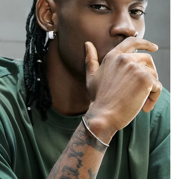 Heren Armband | Zilverkleurig Roestvrij Staal | Minimalistisch Hip-Hop Design | Modieus Cadeau