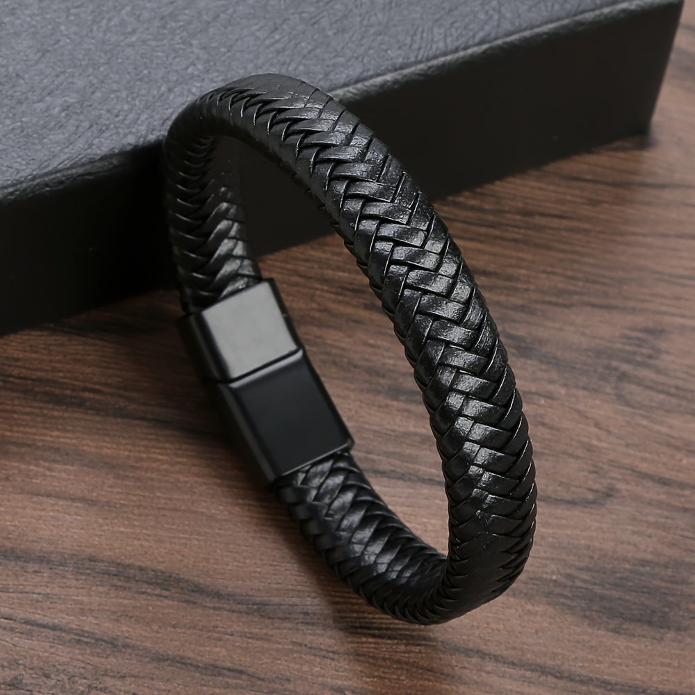 Heren Armband | Zwart PU-Leder | Retro Punkstijl | Magnetische Sluiting