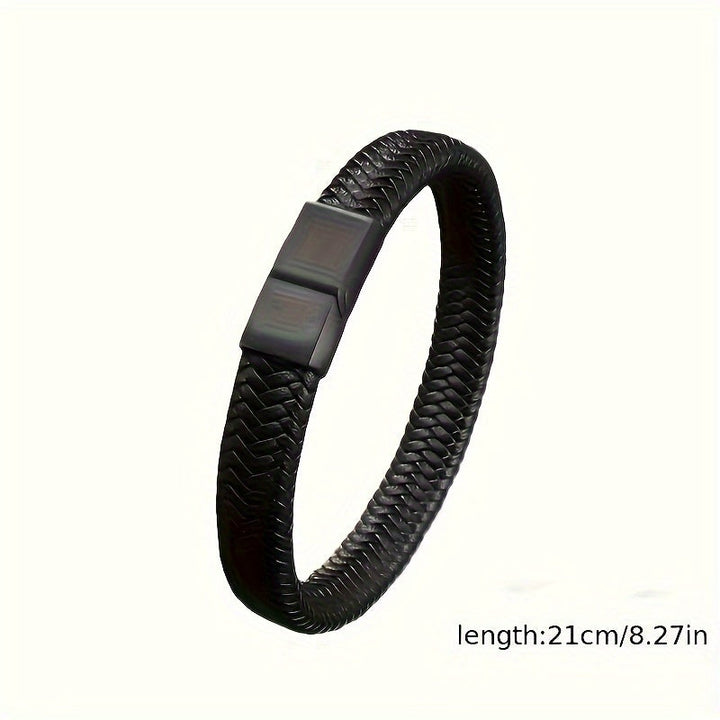 Heren Armband | Zwart PU-Leder | Retro Punkstijl | Magnetische Sluiting