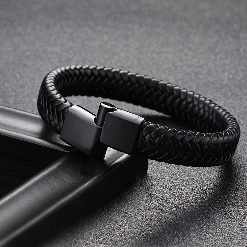 Heren Armband | Zwart PU-Leder | Retro Punkstijl | Magnetische Sluiting