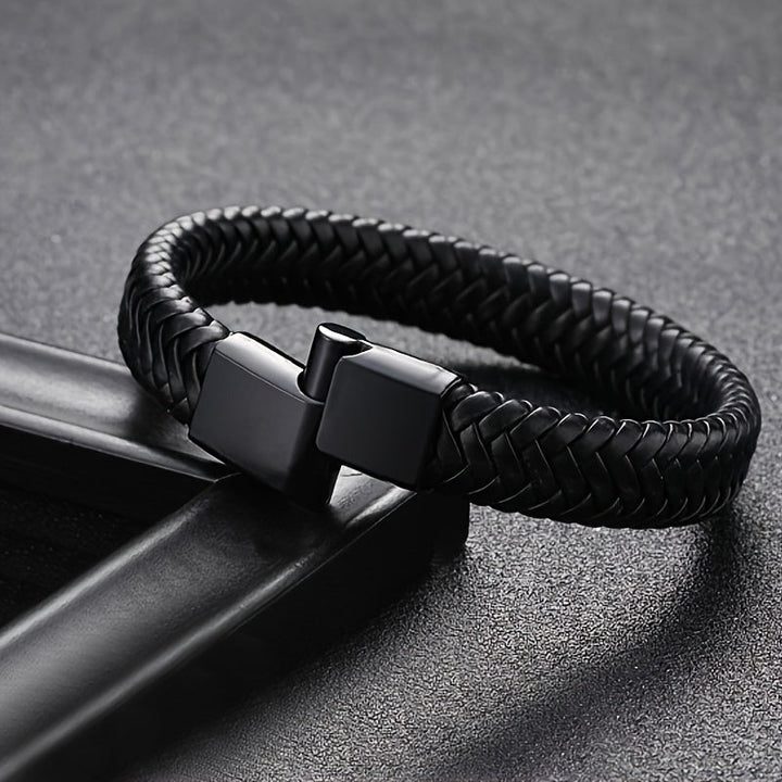 Heren Armband | Zwart PU-Leder | Retro Punkstijl | Magnetische Sluiting