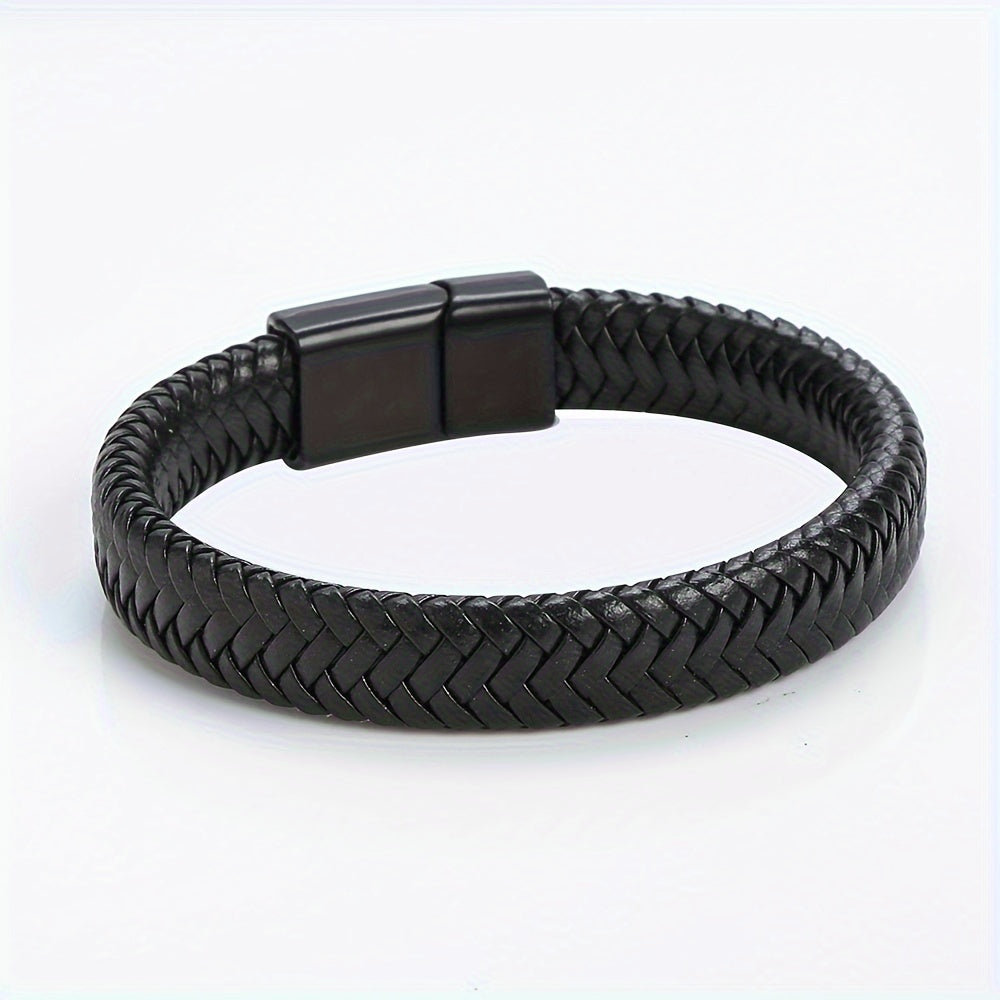 Heren Armband | Zwart PU-Leder | Retro Punkstijl | Magnetische Sluiting