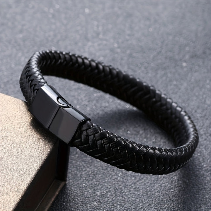 Heren Armband | Zwart PU-Leder | Retro Punkstijl | Magnetische Sluiting